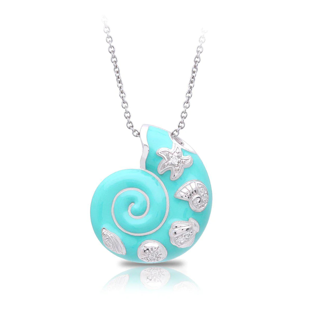 Aqua Seashell Pendant With Chain