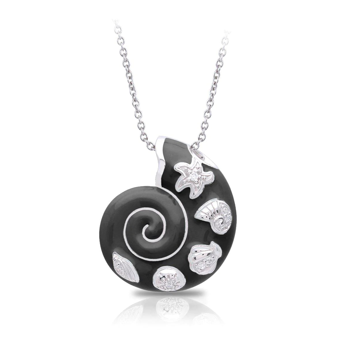 Seashell Pendant With Chain , Black
