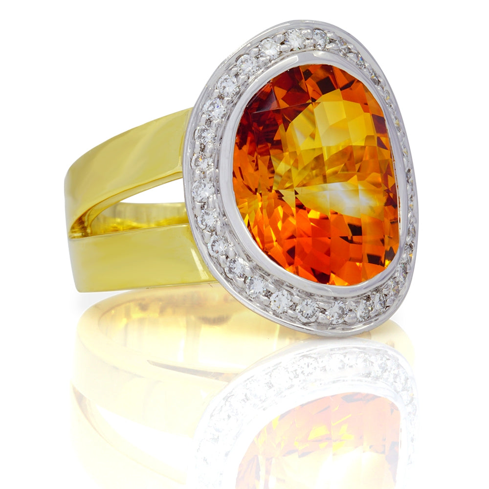 18 Karat Yellow Gold Citrine And Diamond Ring
