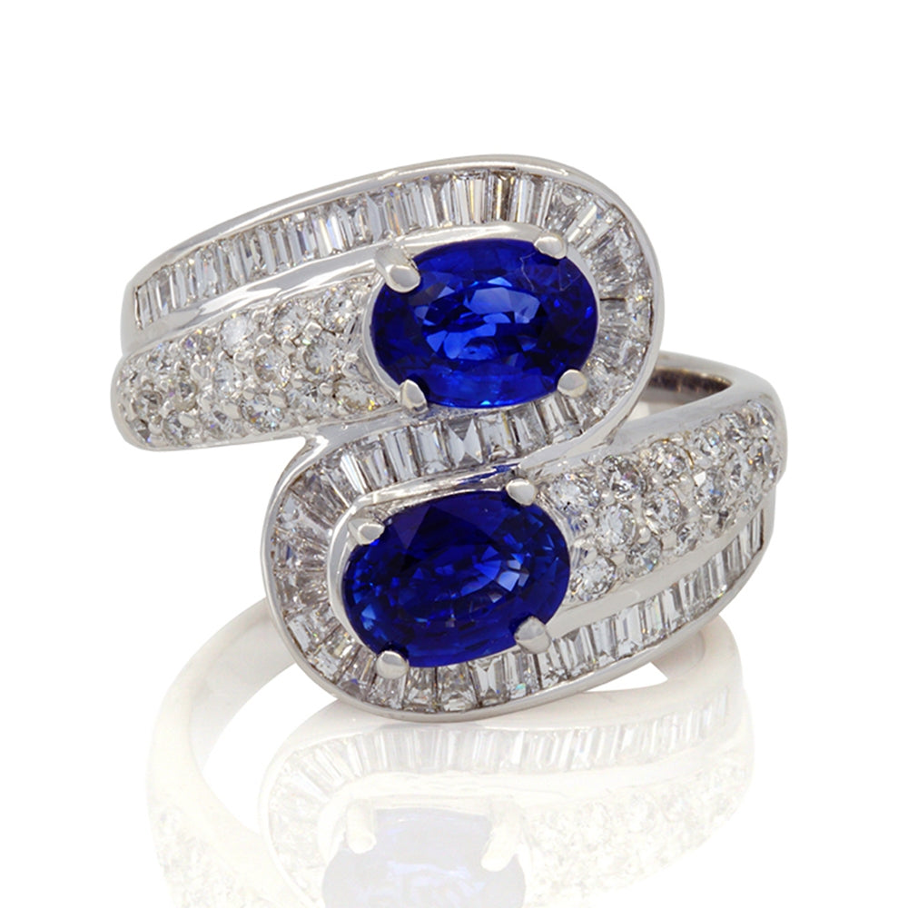 18KT White Gold Blue Sapphire And Diamond Ring