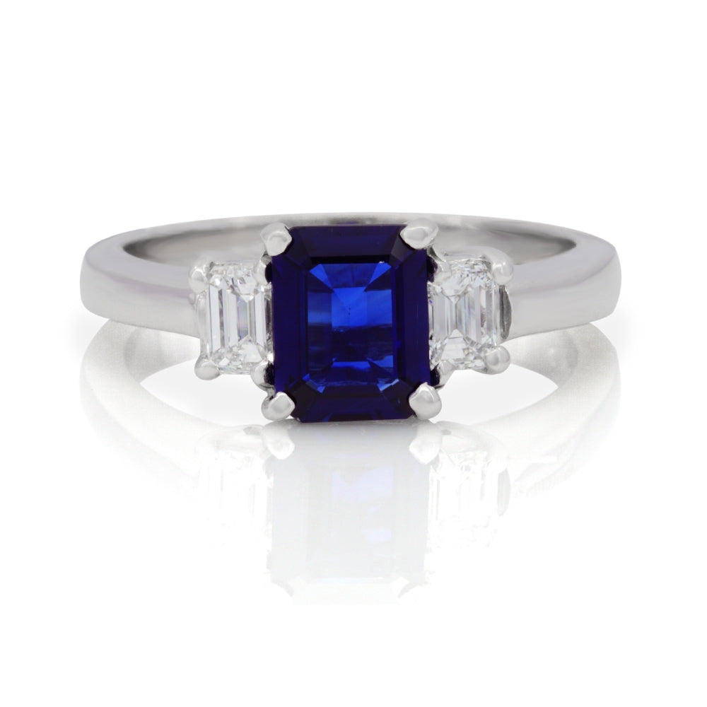 14Kt White Gold Sapphire Diamond Ring
