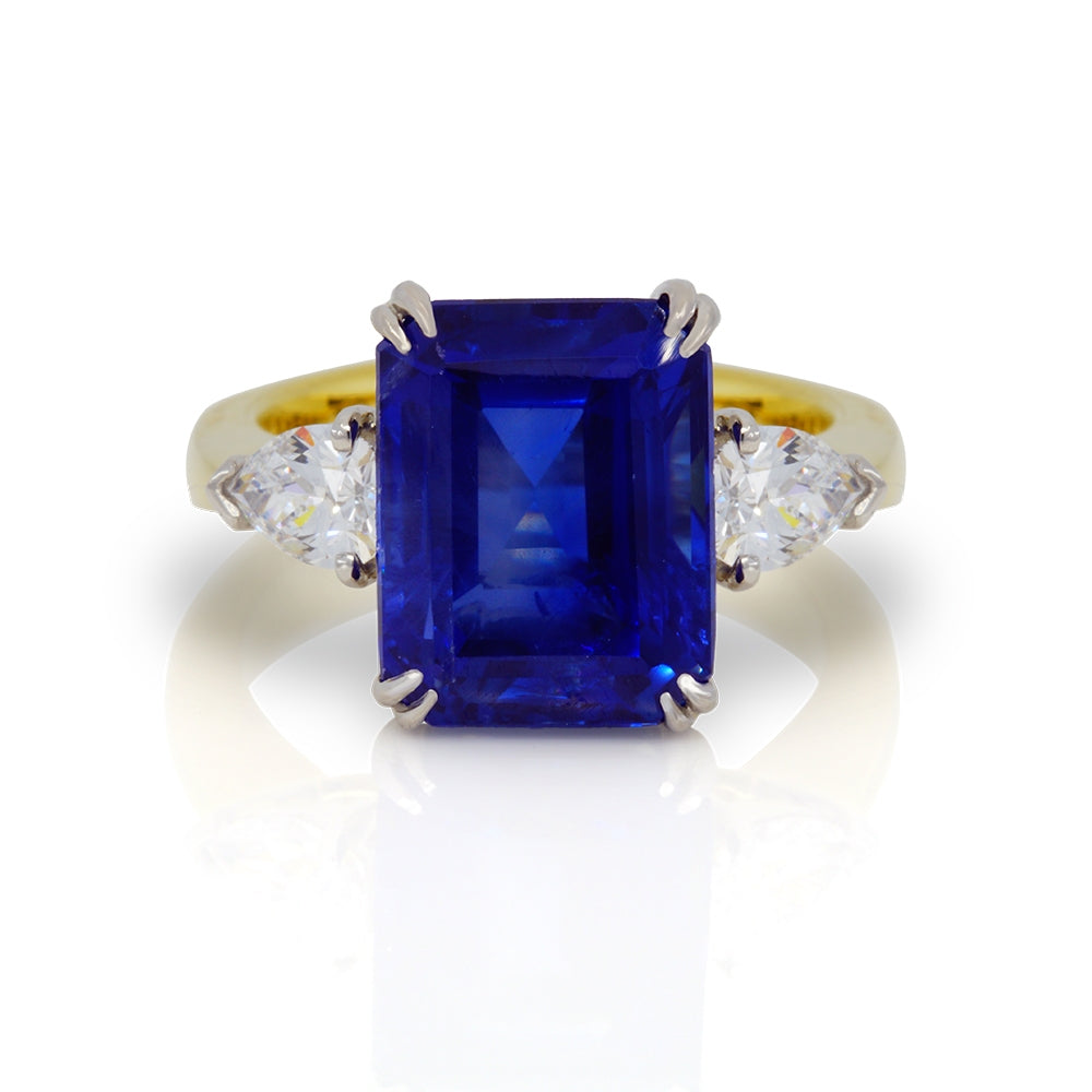 18Kt Yellow Gold andPlatinum Certified No Heat Sapphire And Diamond Ring