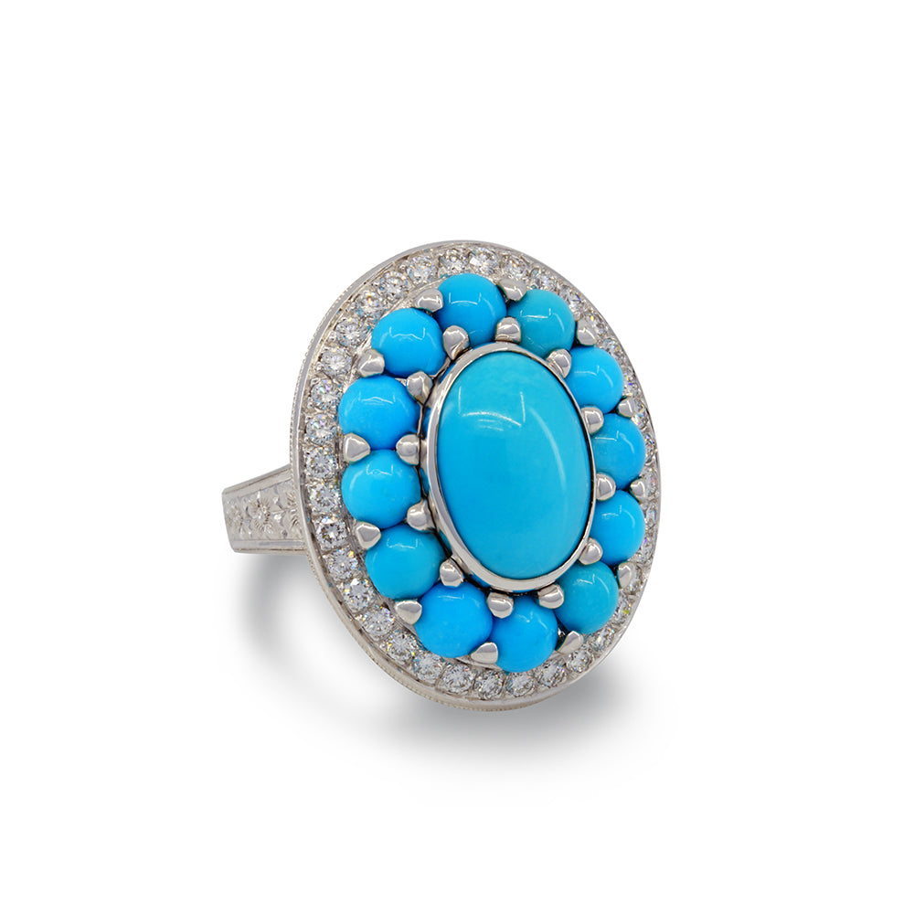 18KT White Gold Persian Turquoise And Diamond Ring