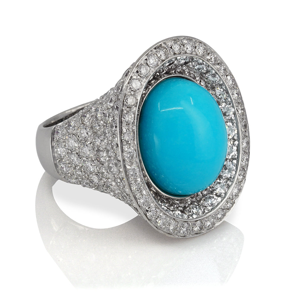One18Kt White Gold Turquoise & Diamond Ring