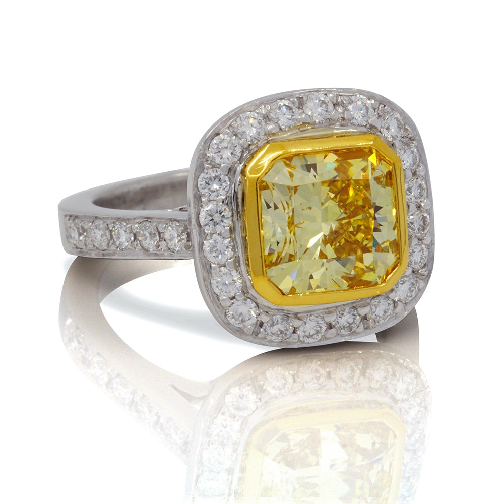 Platinum Fancy Intense Yellow Diamond Ring