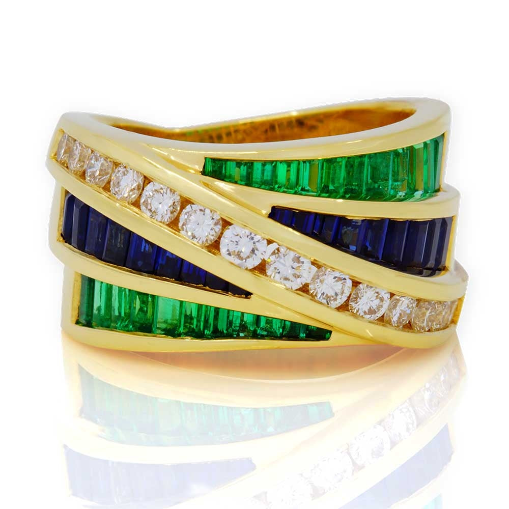 18 Karat Yellow Gold Ring By "Charles Krypell" Styled As A 3 Row Band