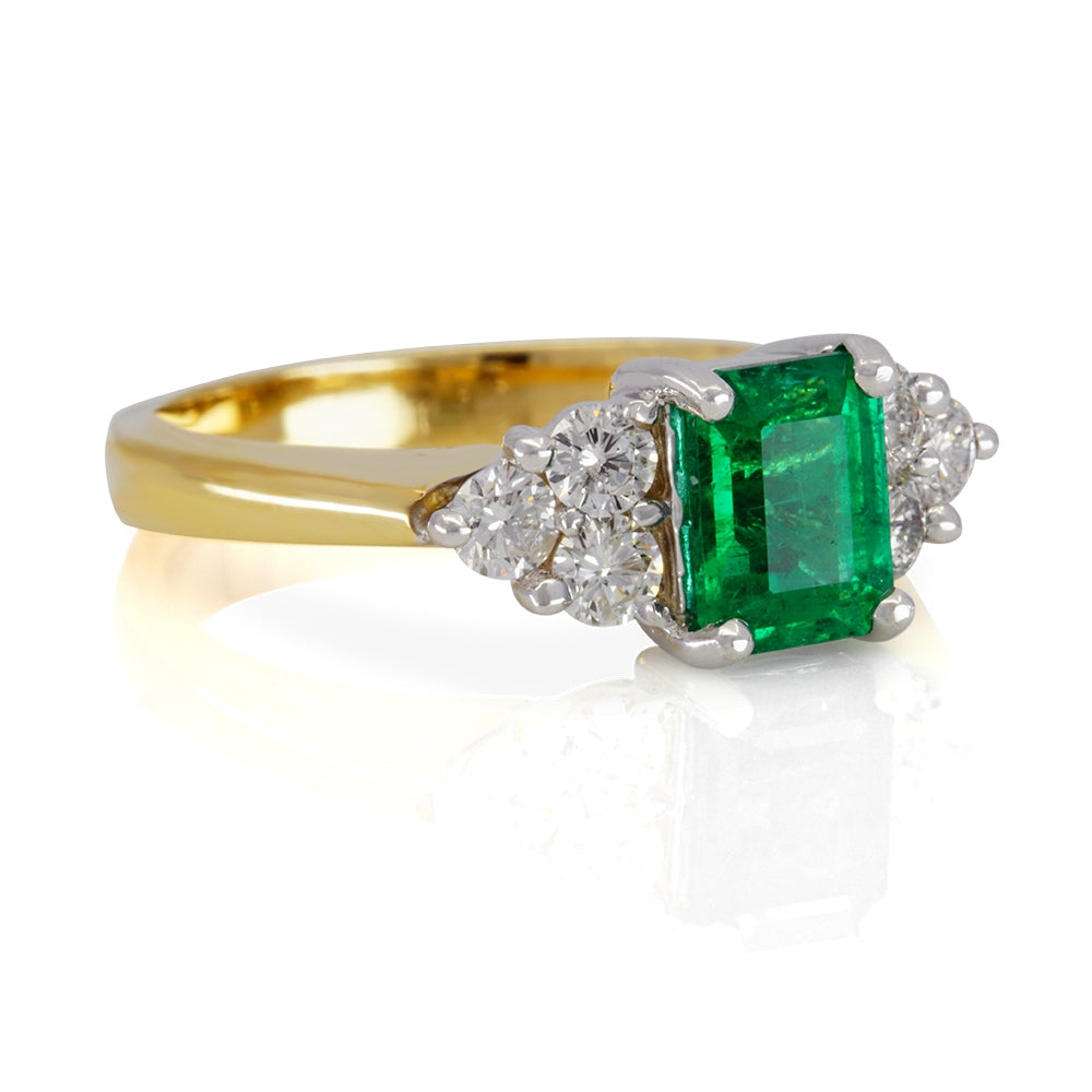 14Kt Yellow Gold With White Gold Gallery Emerald Diamond Ring