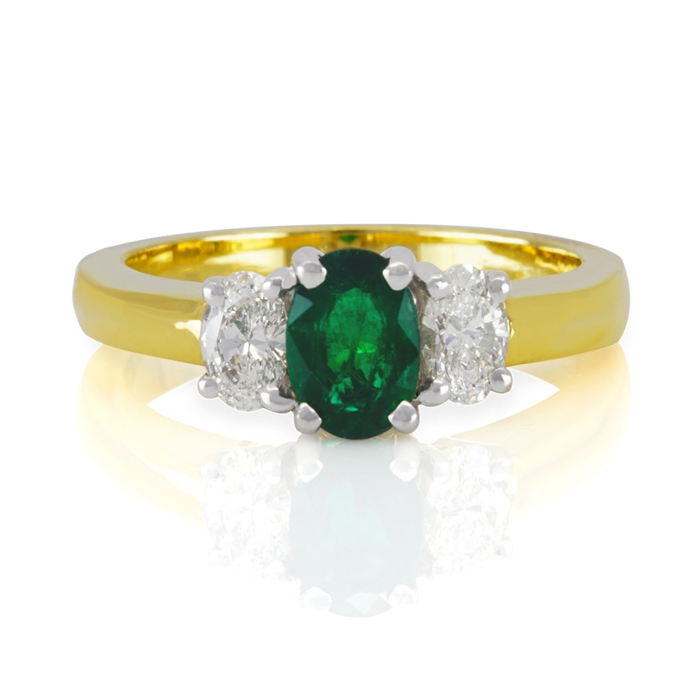 18 Yellow Gold Oval Emerald And Diamond Ring