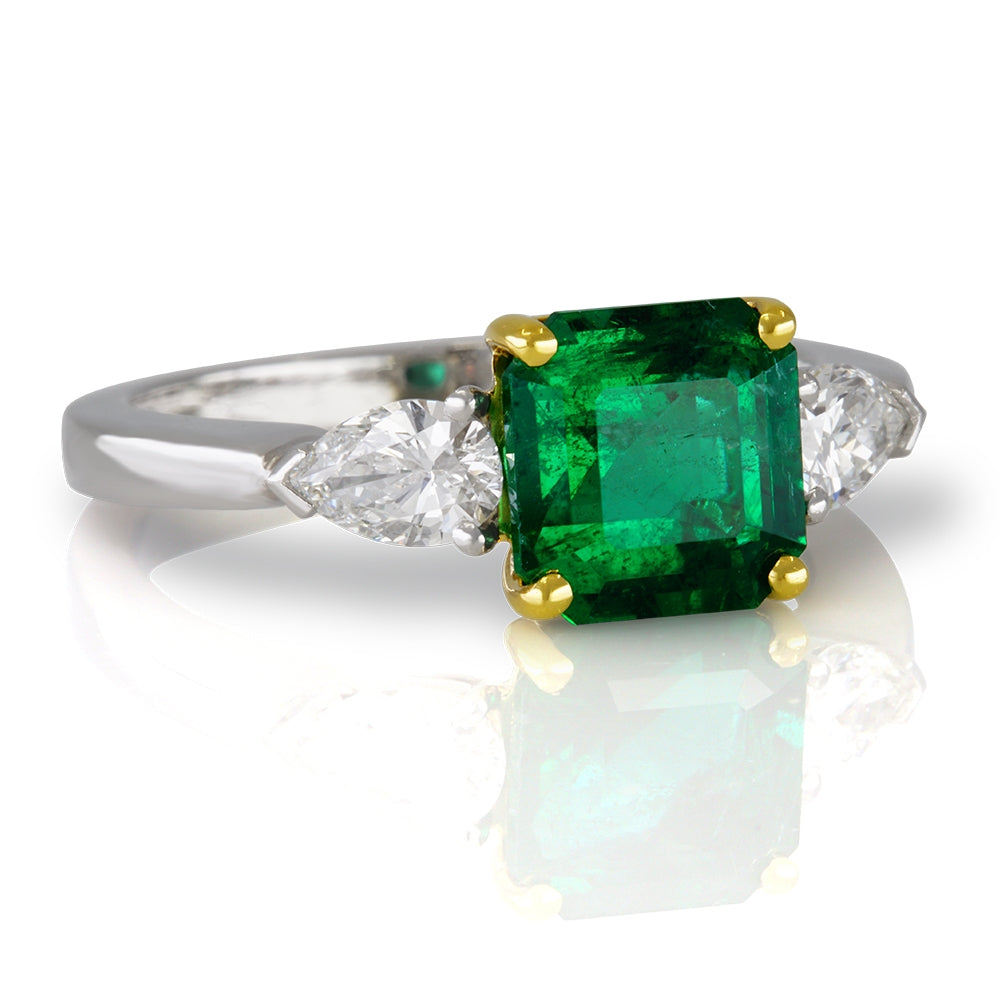 Platinum and 18K Yellow Gold Emerald and Diamond Ring