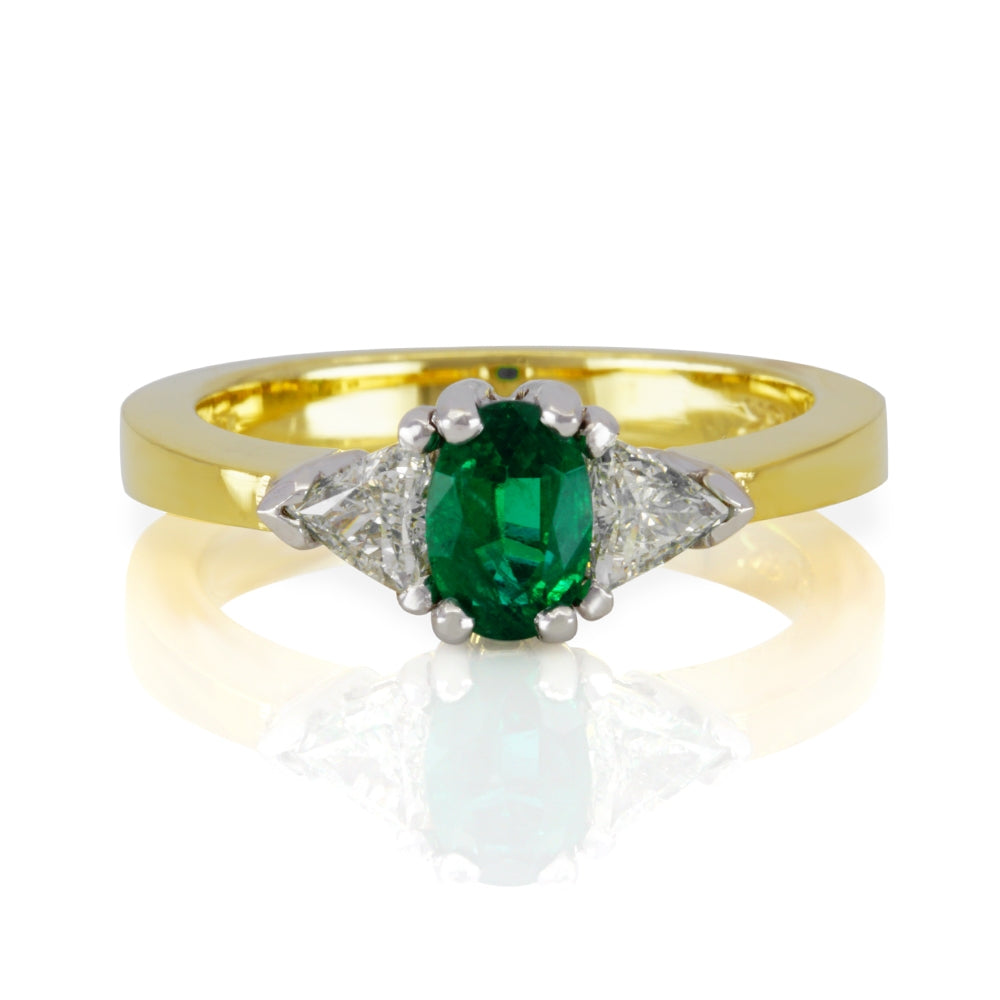 18 Karat Yellow Gold Emerald Diamond Ring