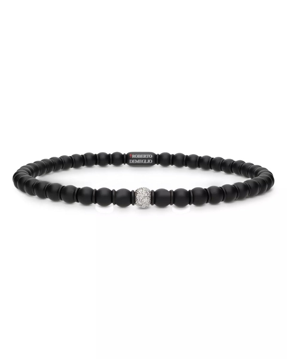 Sfera Matte Black Ceramic And 18K White Gold and Diamond Beaded Expandable Bracelet