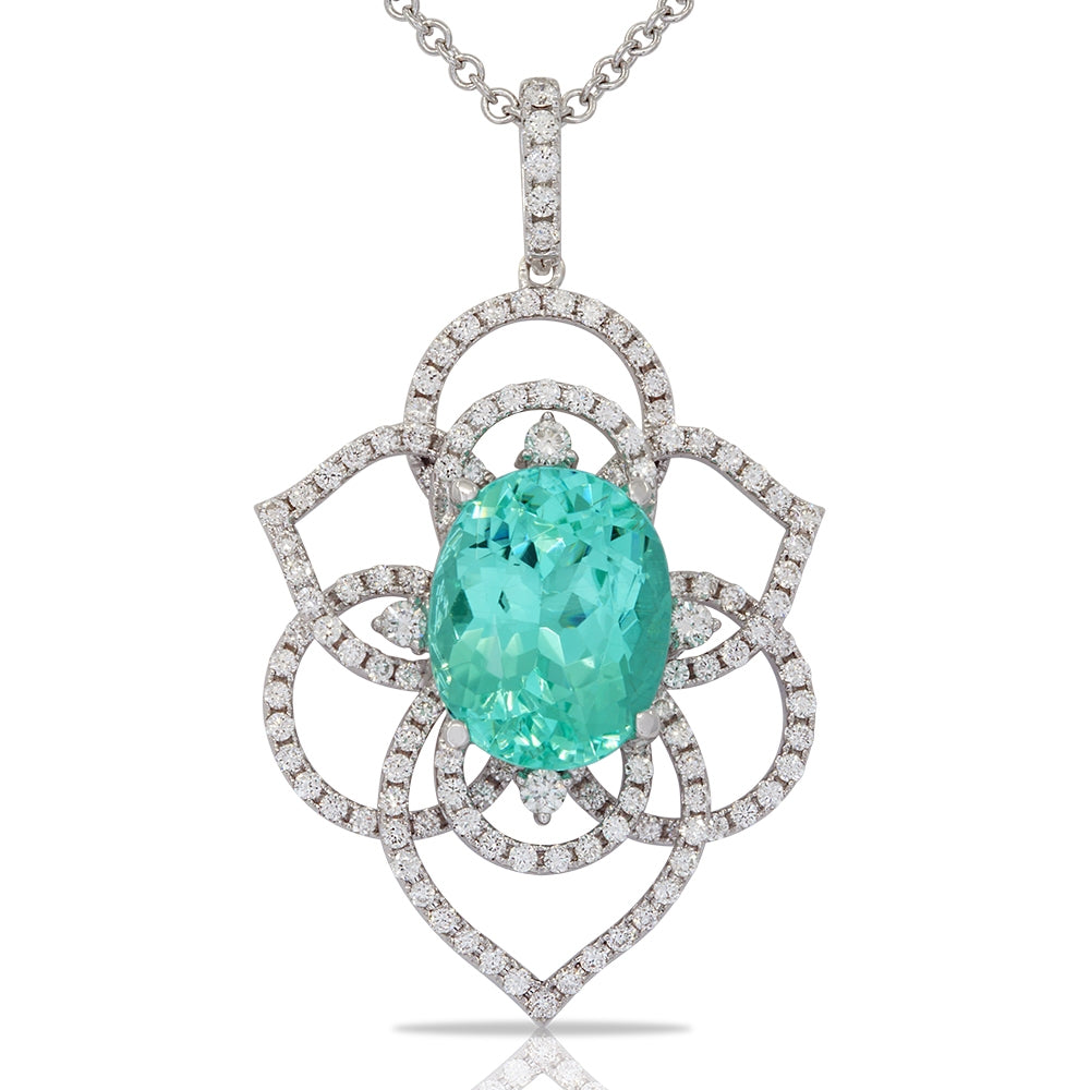18K Gold Pariba Tourmaline and Diamond Pendant