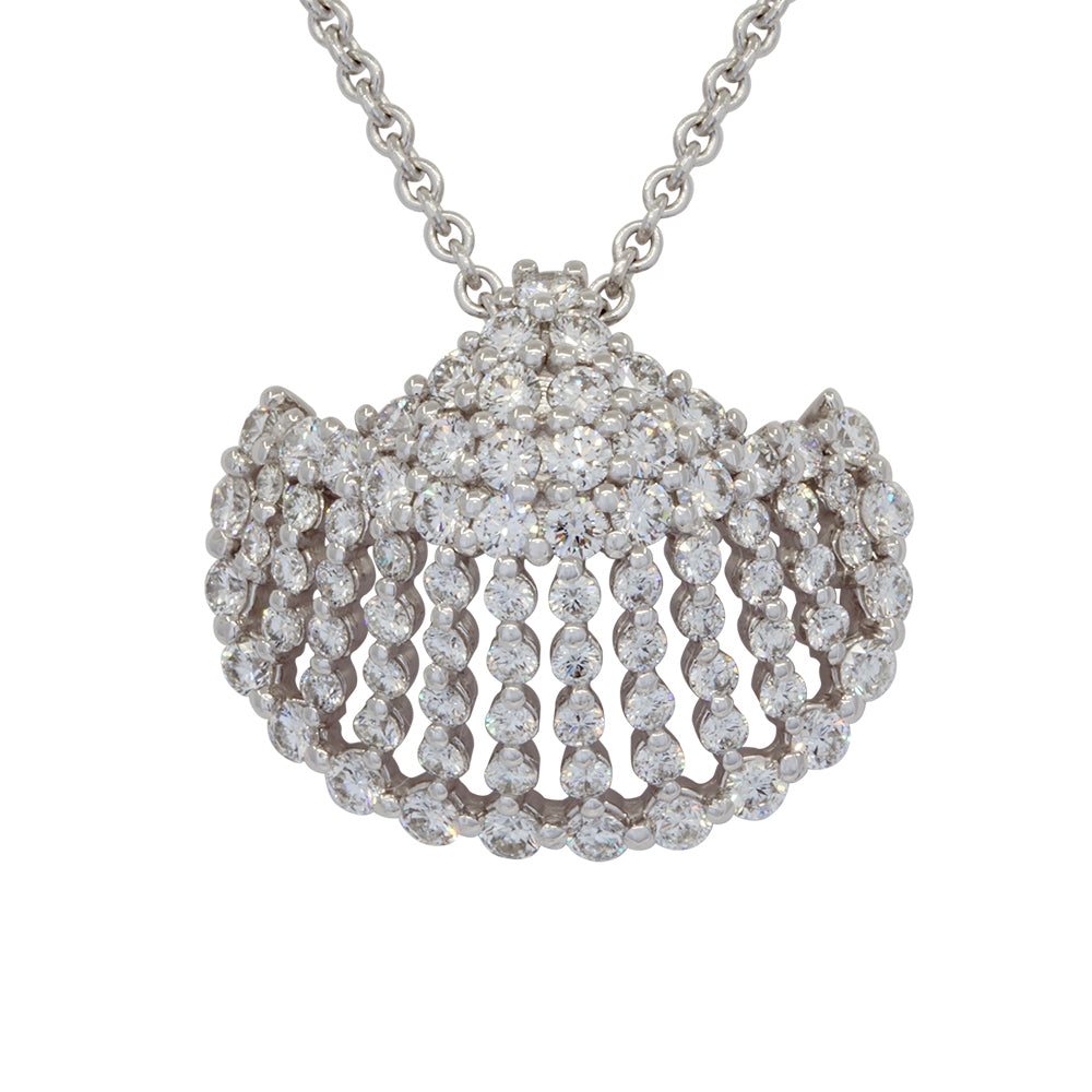 18K White Gold Diamond Sea Shell Pendant and Chain