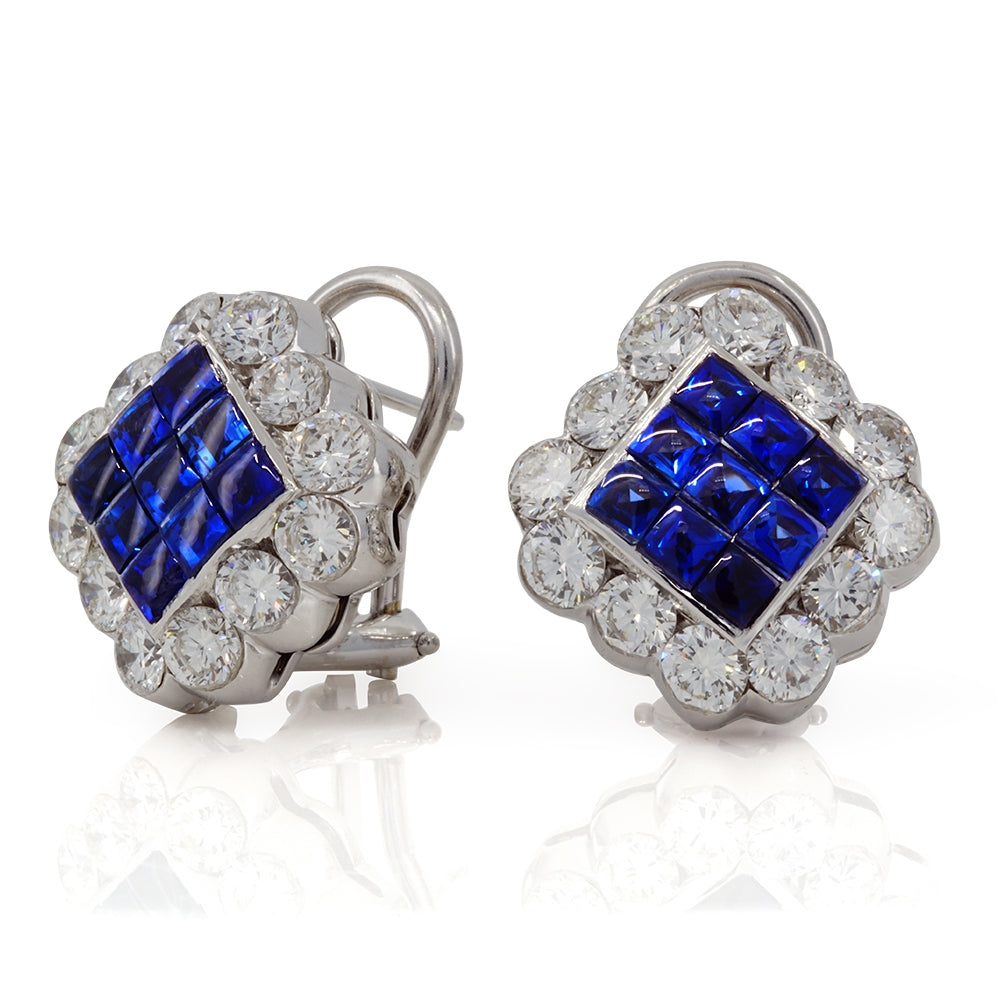 18Kt White Gold Diamond Blue Sapphire And Diamond Earrings
