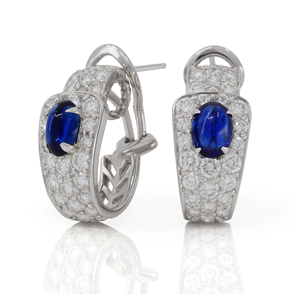 One Pair Of Platinum Diamond And Sapphire Buckle Earrings