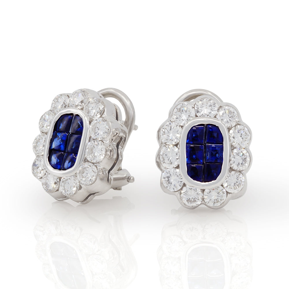 One Pair Of 18Kt White Gold Diamond And Sapphire Earrings