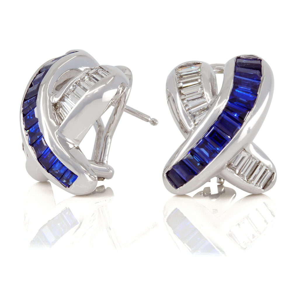18Kt White Gold Blue Sapaphire And Diamond Earrings