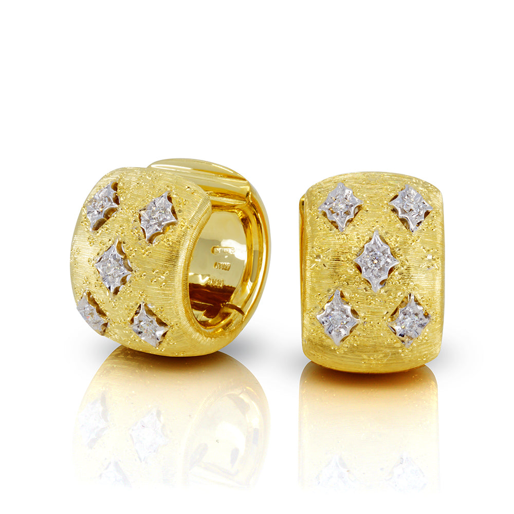 18K Yellow Gold Diamond Hoop Earrings