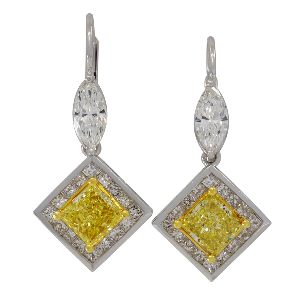 18Kt White Gold Fancy Yellow Diamond Earrings