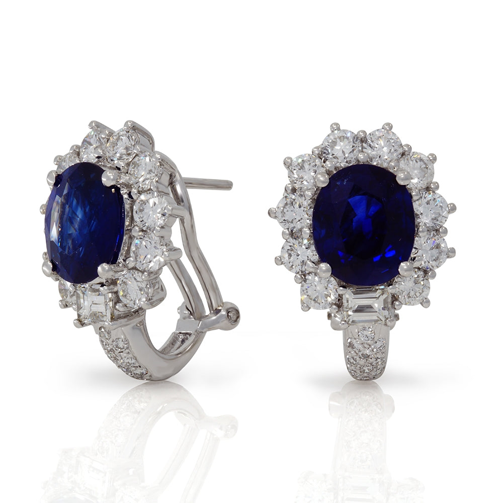 18Kt White Gold Oval Sapphire And Diamond Earrings