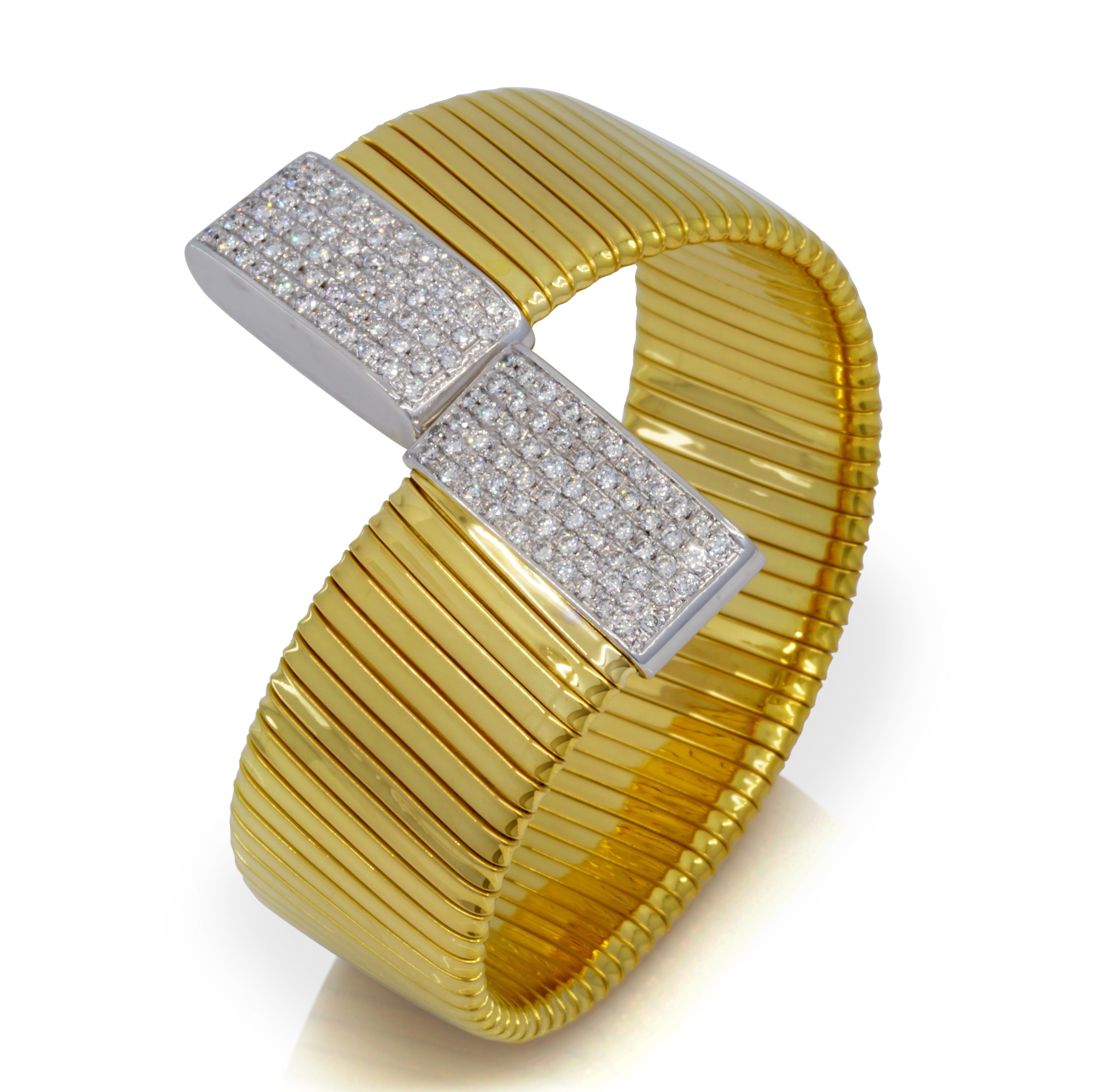 18Kt Yellow Gold and Pave Diamond Wide Bypass Cuff Bracelet
