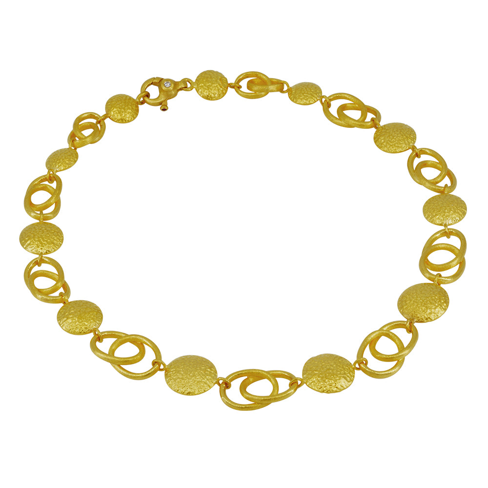 Hand Made 24K Yellow Gold Yellow Gold Flat Hammered Disc Necklace