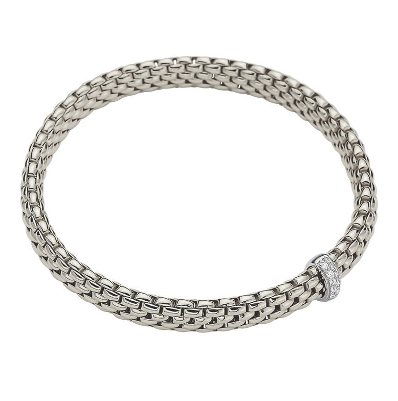 18Kt White Gold Fope Vendome Flex It Bracelet With Pave Diamond Bar