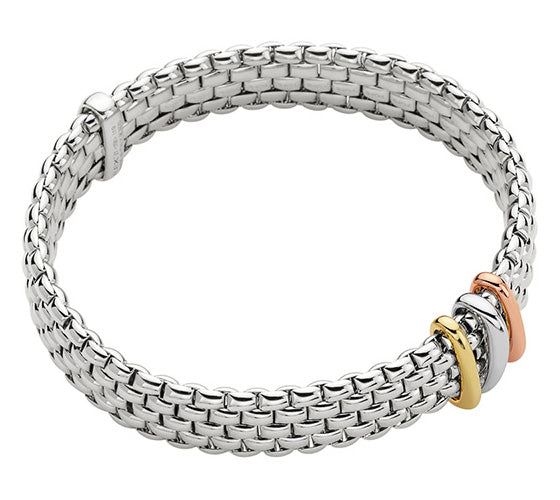 18Kt White Gold Fope Panorama Bracelet With Tri Color Rondels