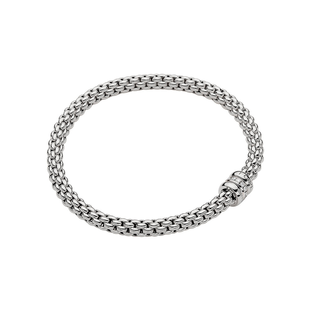 18Kt White Gold Fope Solo Flex-It Bracelet With Diamond Rondel