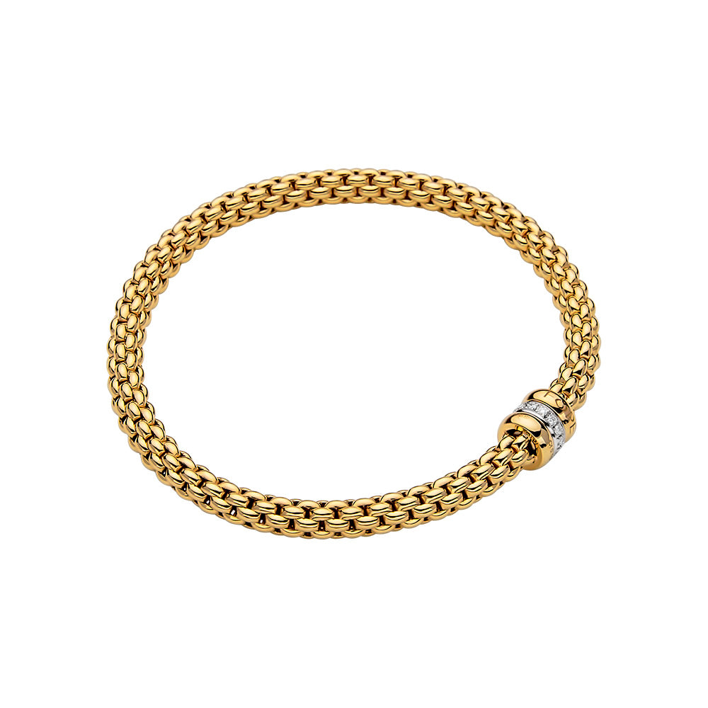 18Kt Yellow Gold Fope Solo Flex-It Bracelet With Diamonds