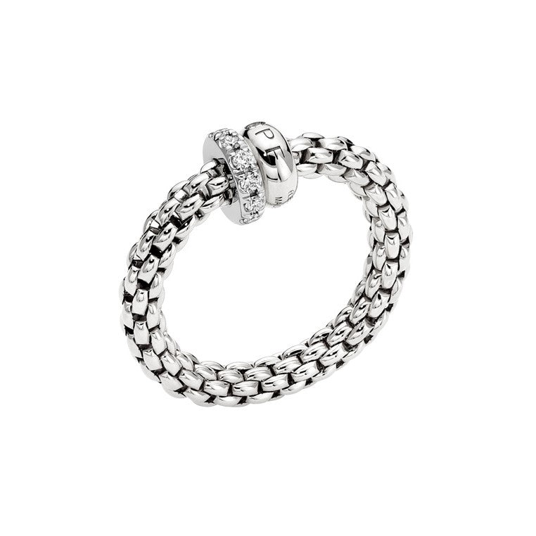 18K White Gold Fope Solo Ring Styled With .017Ct Of Pave Set Diamonds