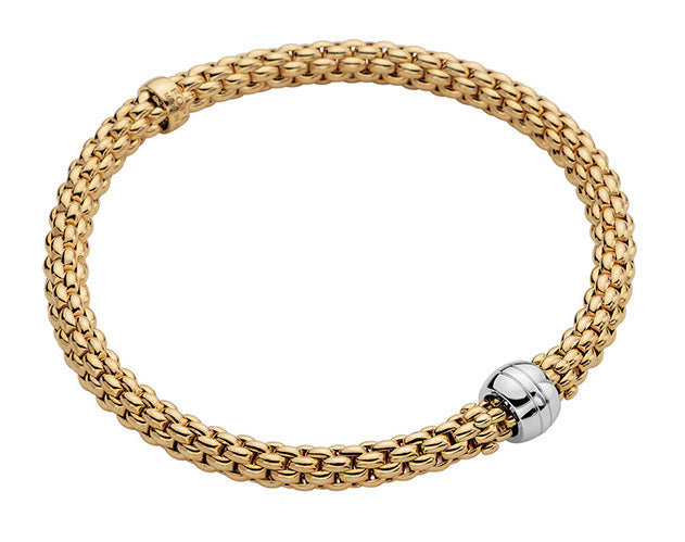18Kt Yellow Gold Fope Solo Flex-It Bracelet With Whire Gold Rondel