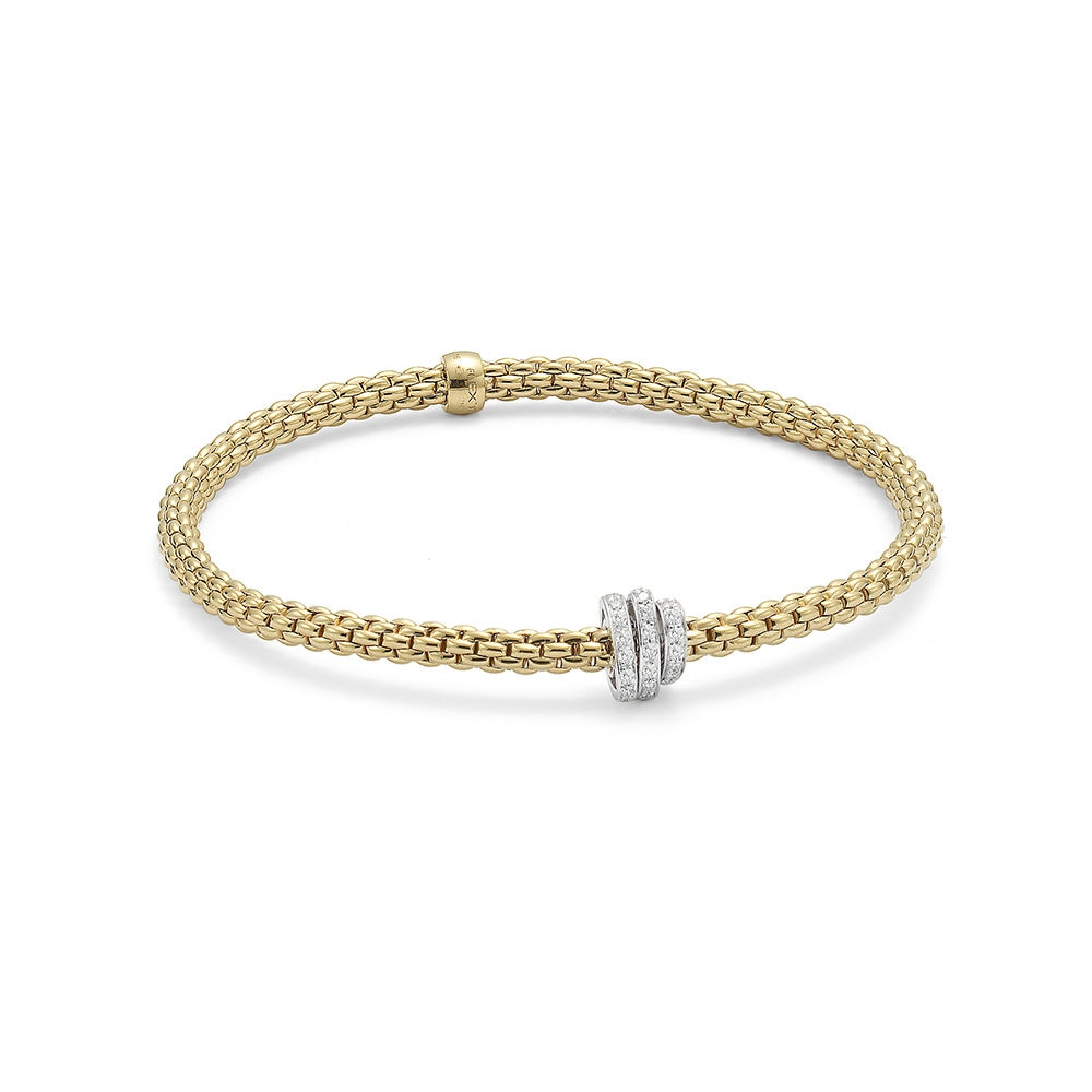 18Kt Yellow Gold Fope Flex It Prima Bracelet with Diamond Rondels
