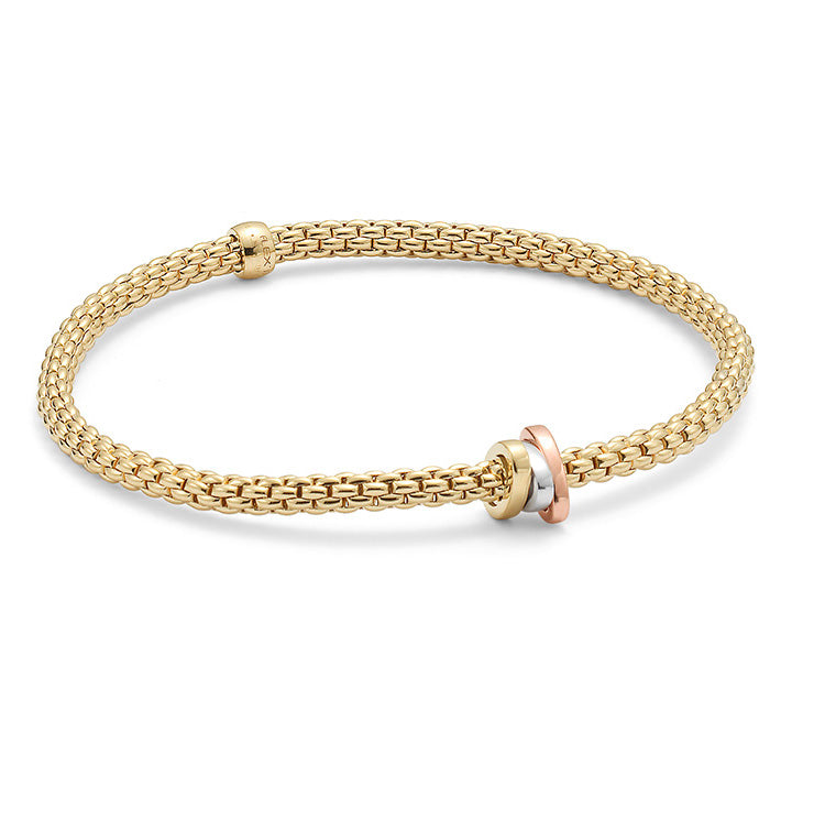 18K Yellow Gold Fope Prima Flex-It Bracelet  With Tri Color Rondels