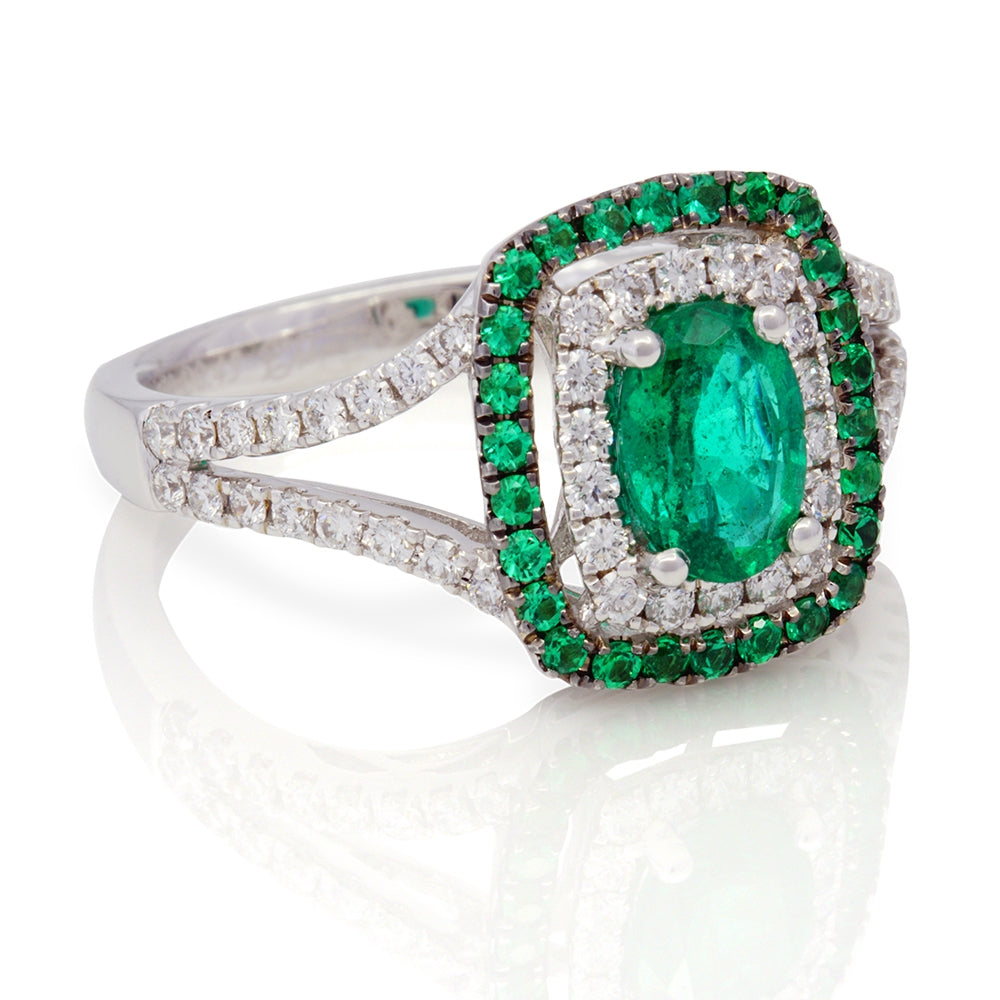 18Kt White Gold Emerald and Diamond Ring