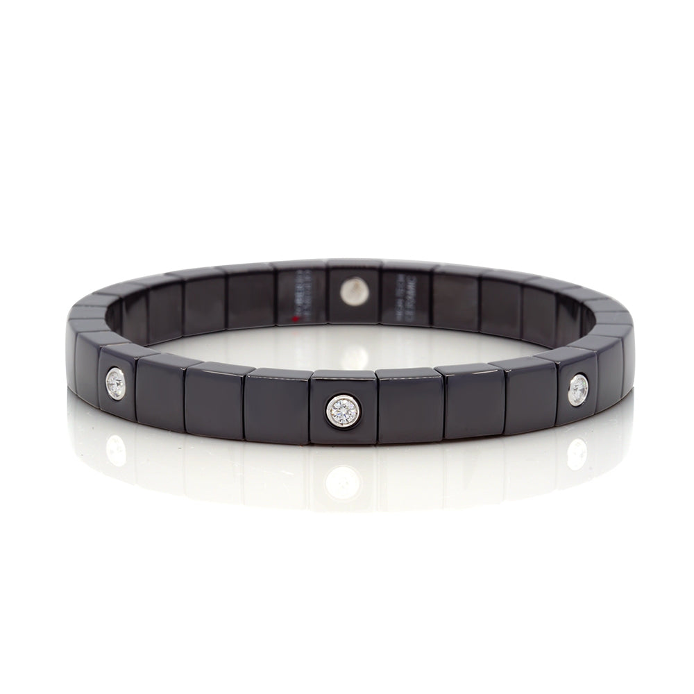 Scacco Black Ceramic Expandable Bracelet with Diamonds