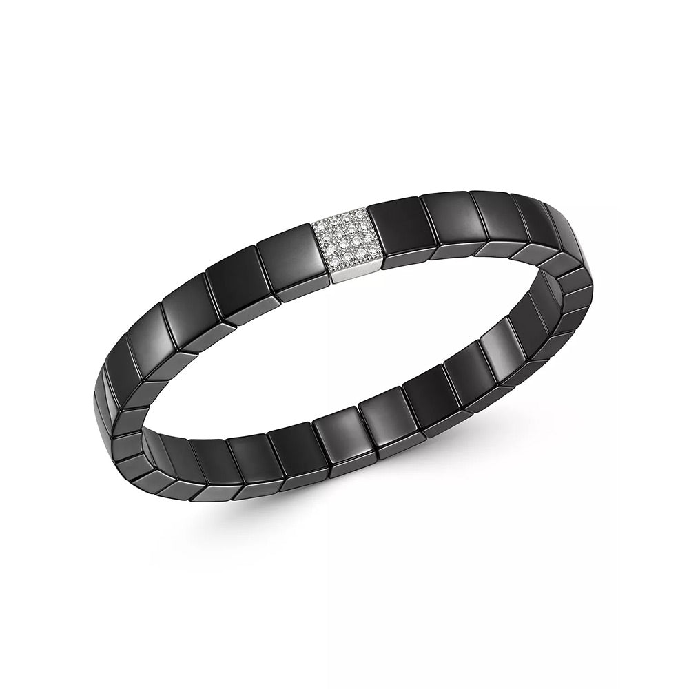 Scacco Black Ceramic And 18K White Gold and Diamond Expandable Bracelet