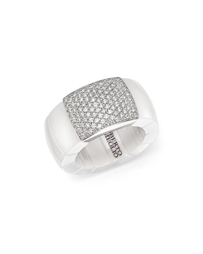 Domino White Ceramic Ring with Diamonds