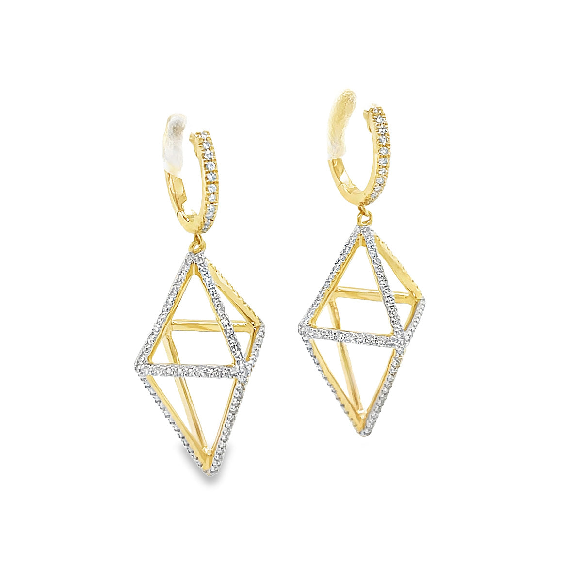 One Pair Of 14Kt Yellow Gold Double Pyramid Dangle Earrings
