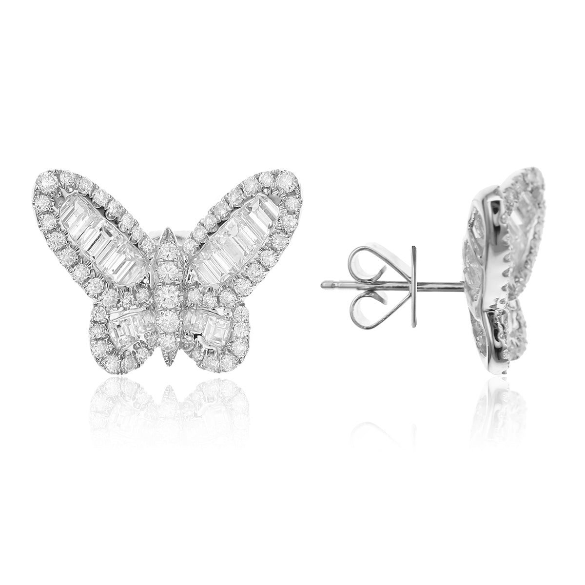 One Pair Of 18Kt White Gold Butterfly Earrings