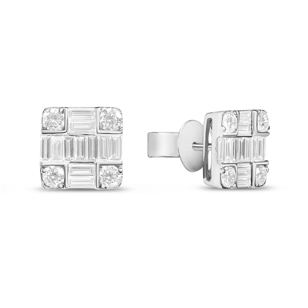 One Pair Of 14Kt White Gold Square Cluster Earrings