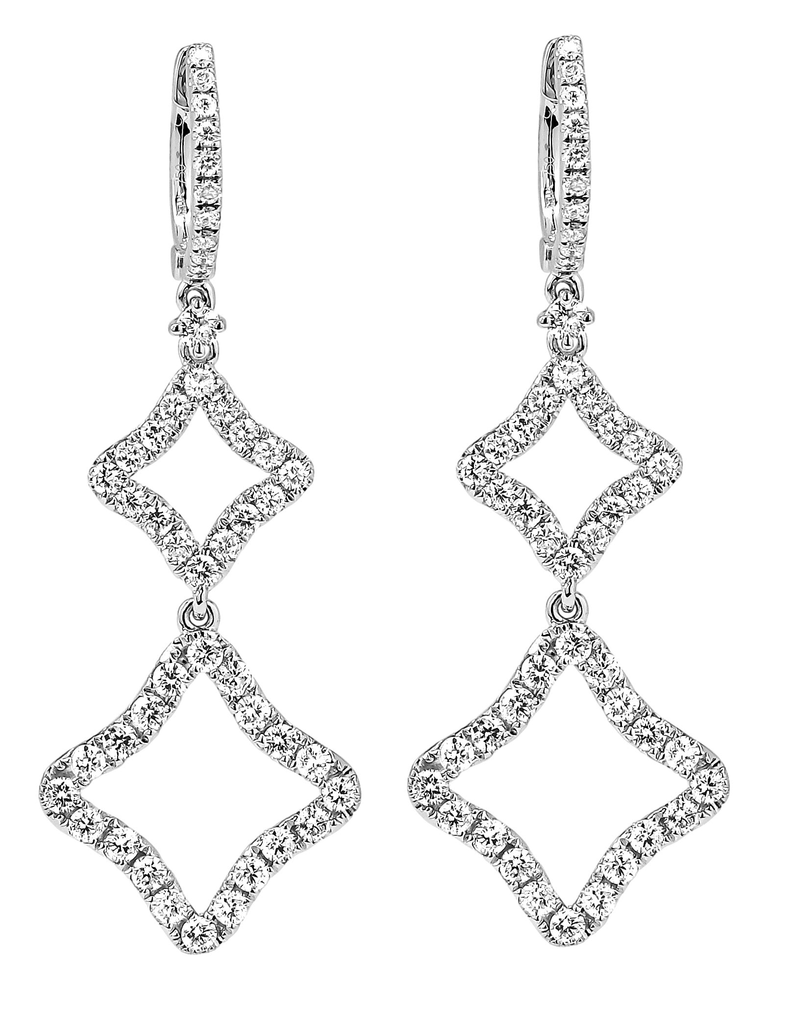 18K White Gold 2 Station Diamond Drop Earrings