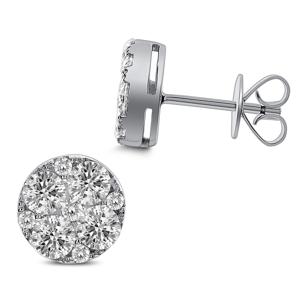 18K White Gold Diamond Cluster Stud Earrings
