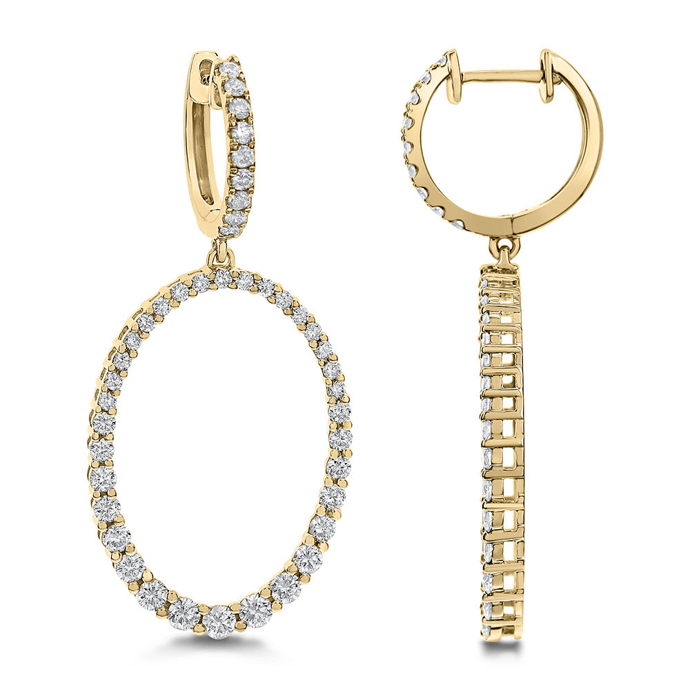 18K Yellow Gold Open Oval Diamond Dangle Earrings