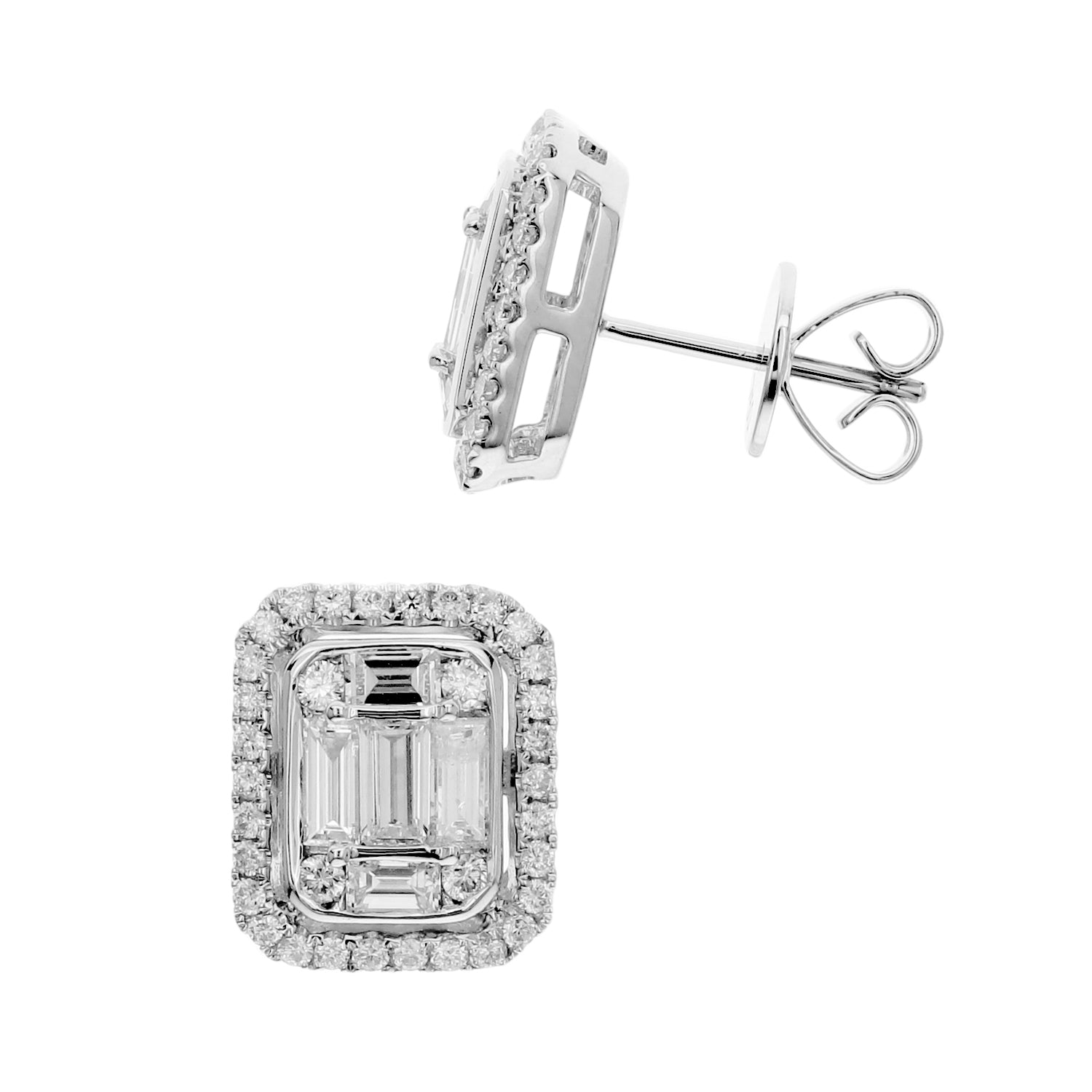 18K White Gold Rectangular Diamond Earrings