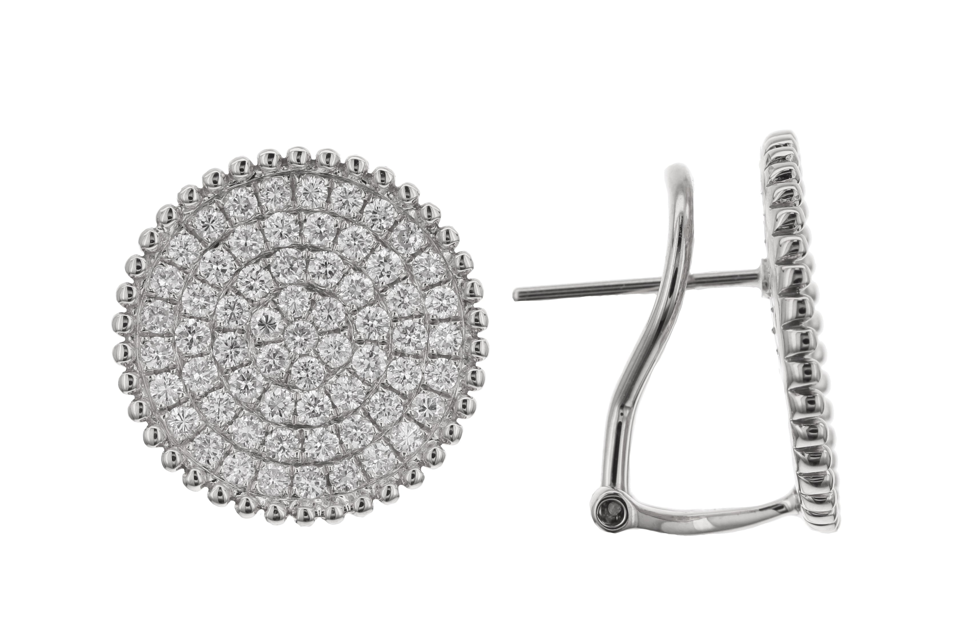 18KT White Gold Pave' Diamond Disc Earrings
