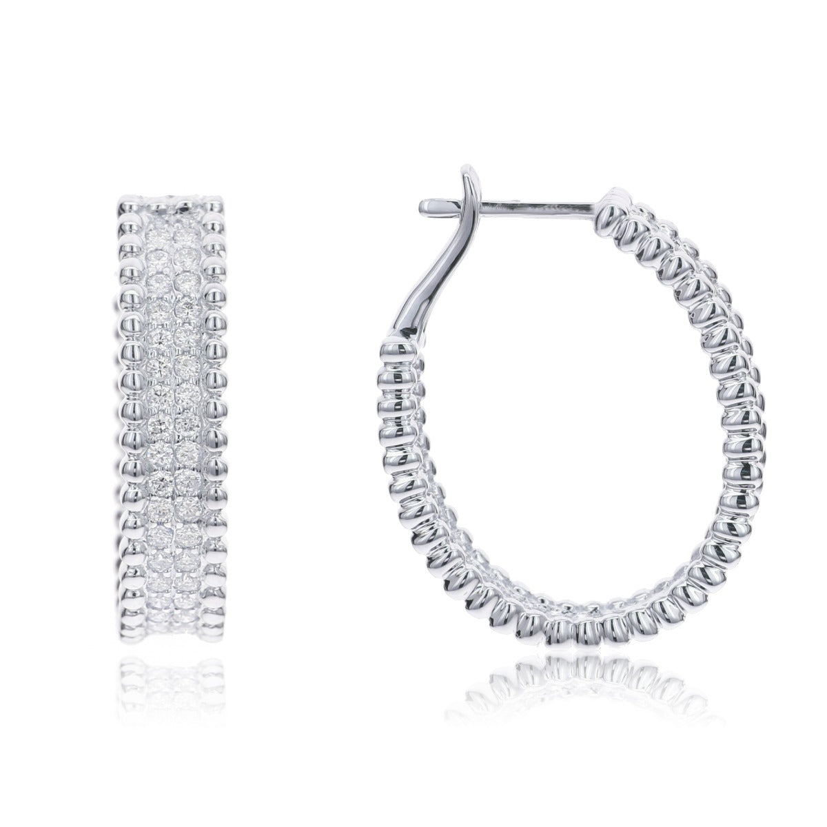 18Kt White Gold Oval Diamond Hoops