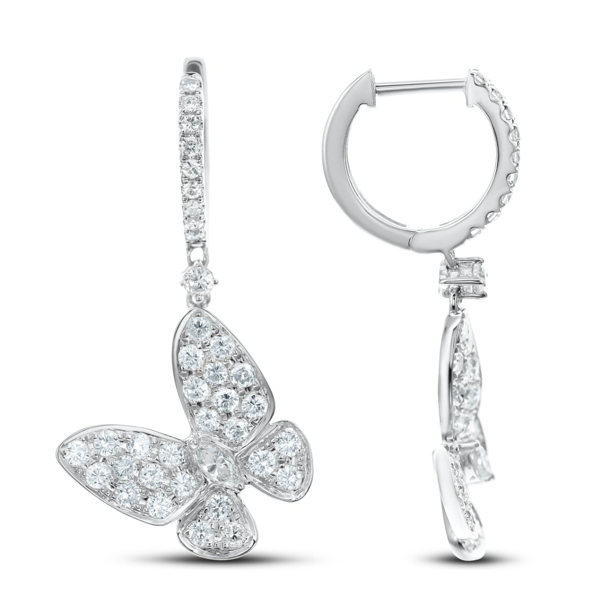 18Kt White Gold Dangle Diamond Butterfly Earrings