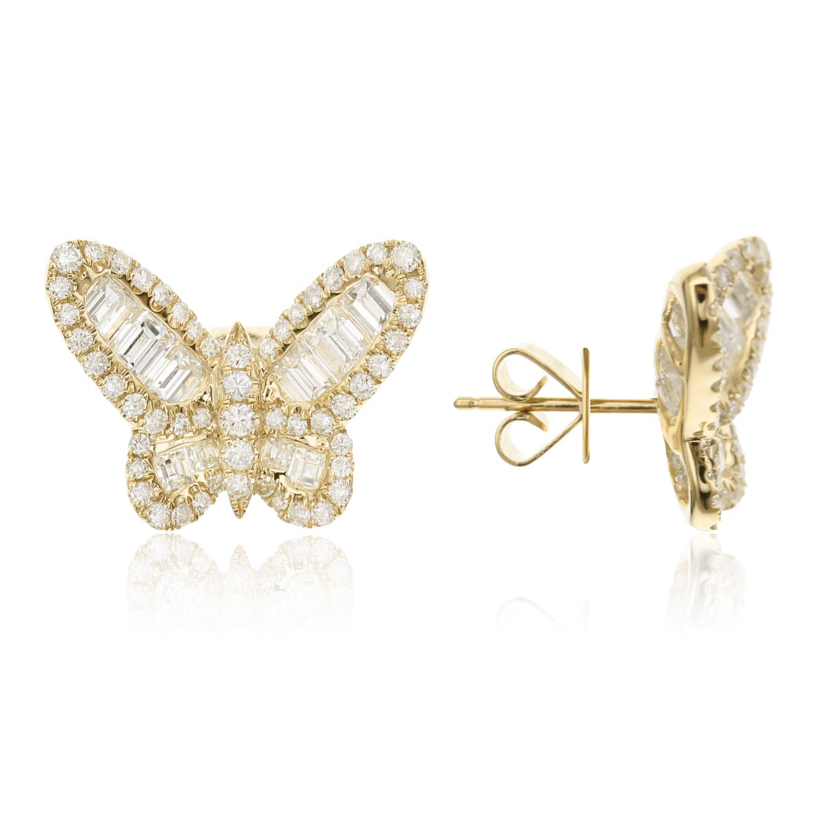 18Kt Yellow Gold Diamond Butterfly Stud Earrings
