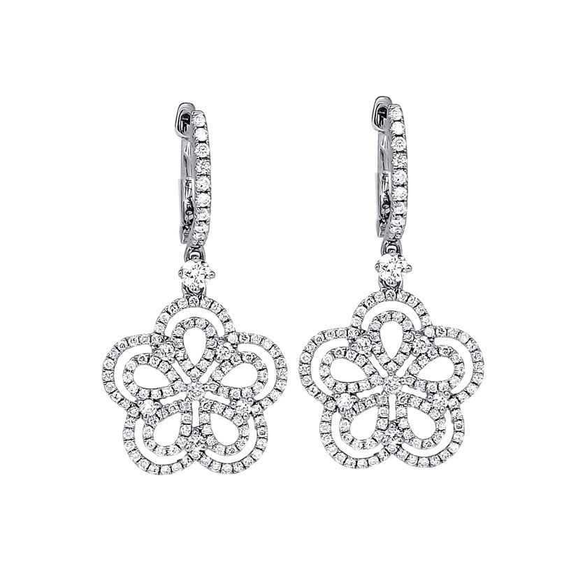 18Kt White Gold Micro Pave' Set Diamond Drop Earrings